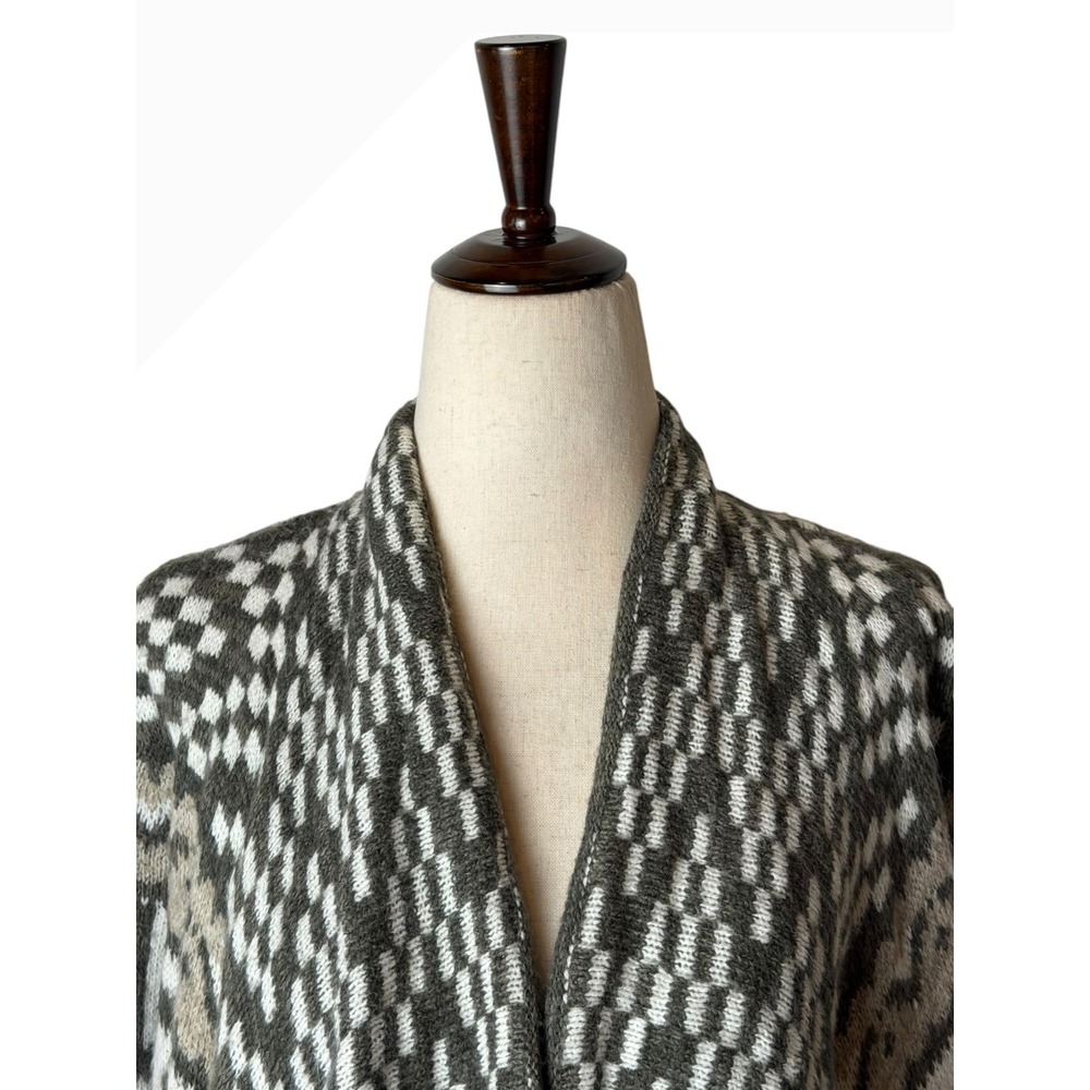 Abercrombie & Fitch Cardigan Sweater Women Medium Tan Grey Waterfall Aztec Knit - Picture 4 of 10